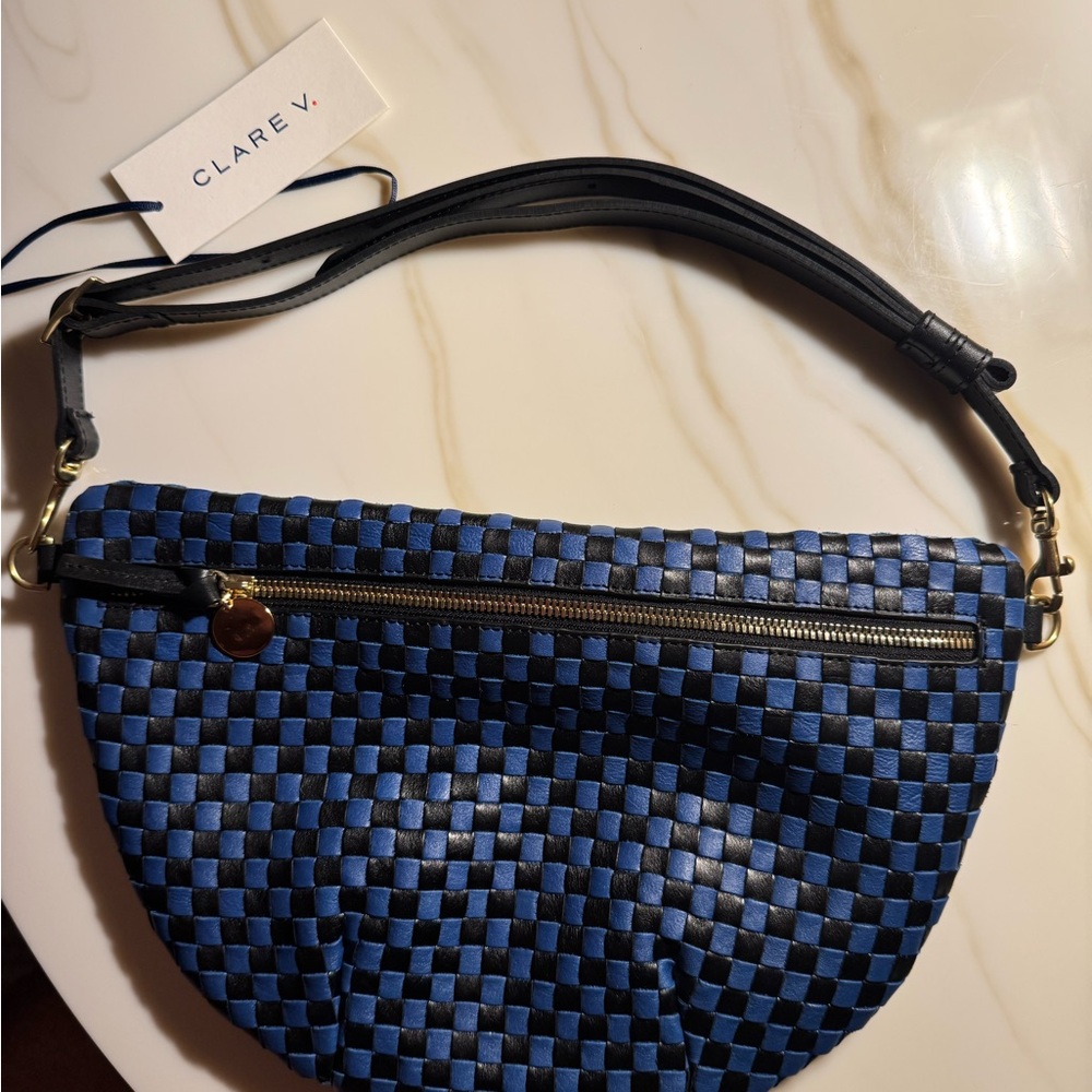 Clare V. Blue & Black Woven Shoulder Bag